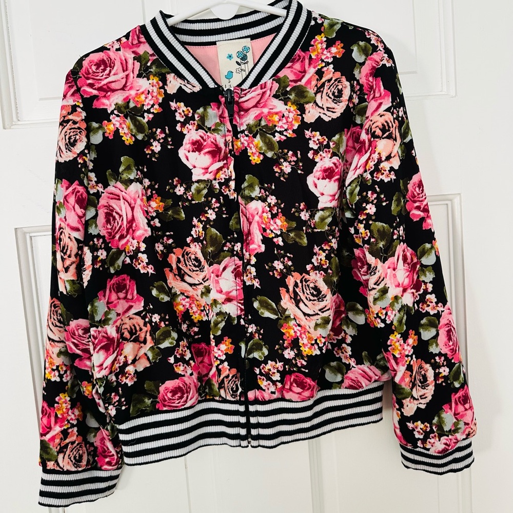 Lily Bleu Floral Bomber Jacket with Pink and Black